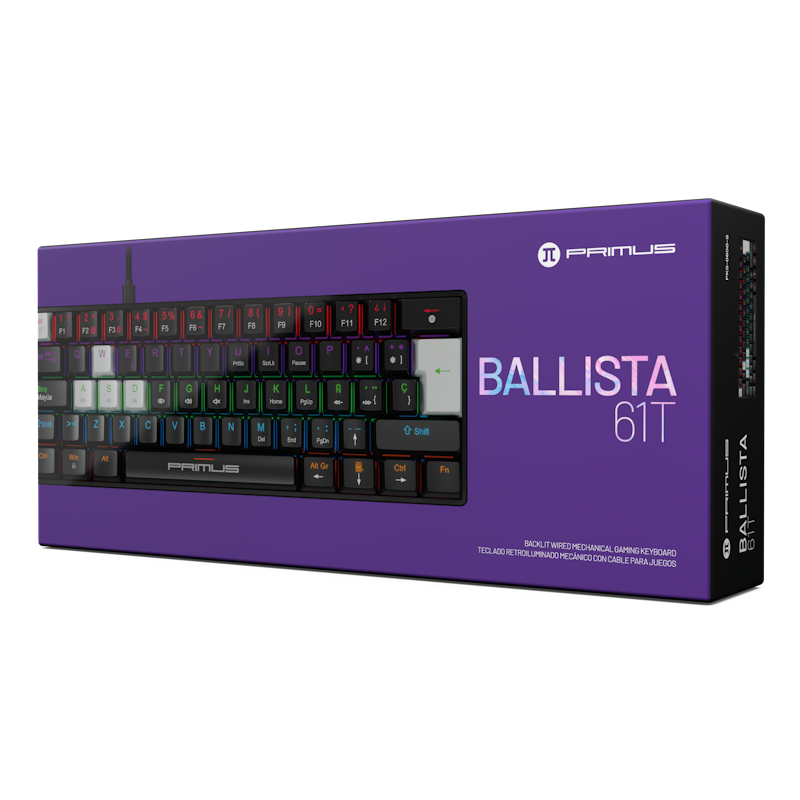 Teclado Mecánico Primus Ballista61T PKS-060G-S (Negro), 61 Teclas, Switches Red, Retroiluminación RGB, USB-C