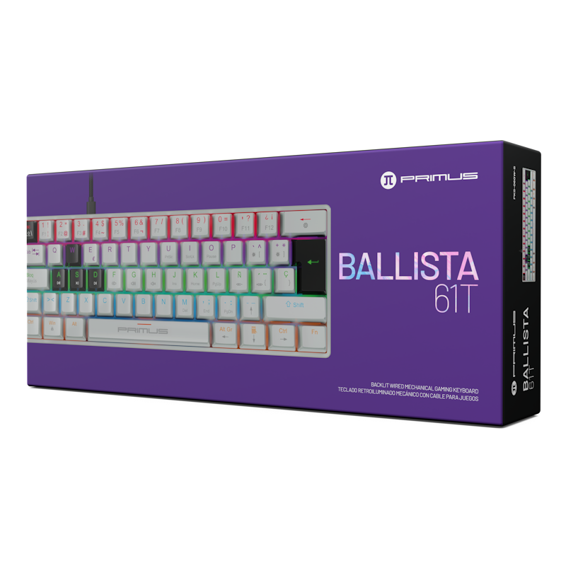Teclado Mecánico Primus Ballista61T PKS-060W-S (Banco), 61 Teclas, Switches Red, Retroiluminación RGB, USB-C