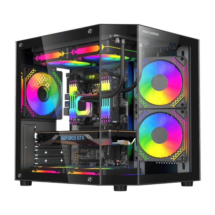GABINETE GAMER REBEL MATX BLACK ARGB (5 FAN) 2 FAN MB/ 2 FAN ABAJO, 1 FAN TRASERO S/ FUENTE/ USB 3.0/ USB C